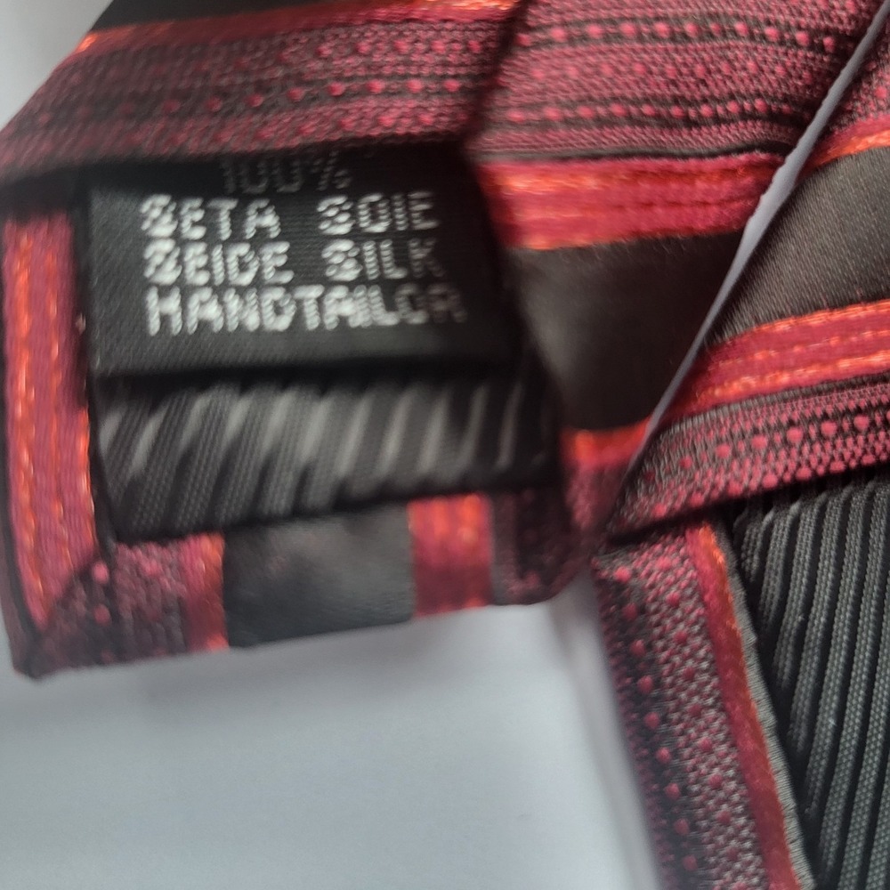 barry Wang‎ red black diagonal stripe silk tie barry.wang - Picture 3 of 4